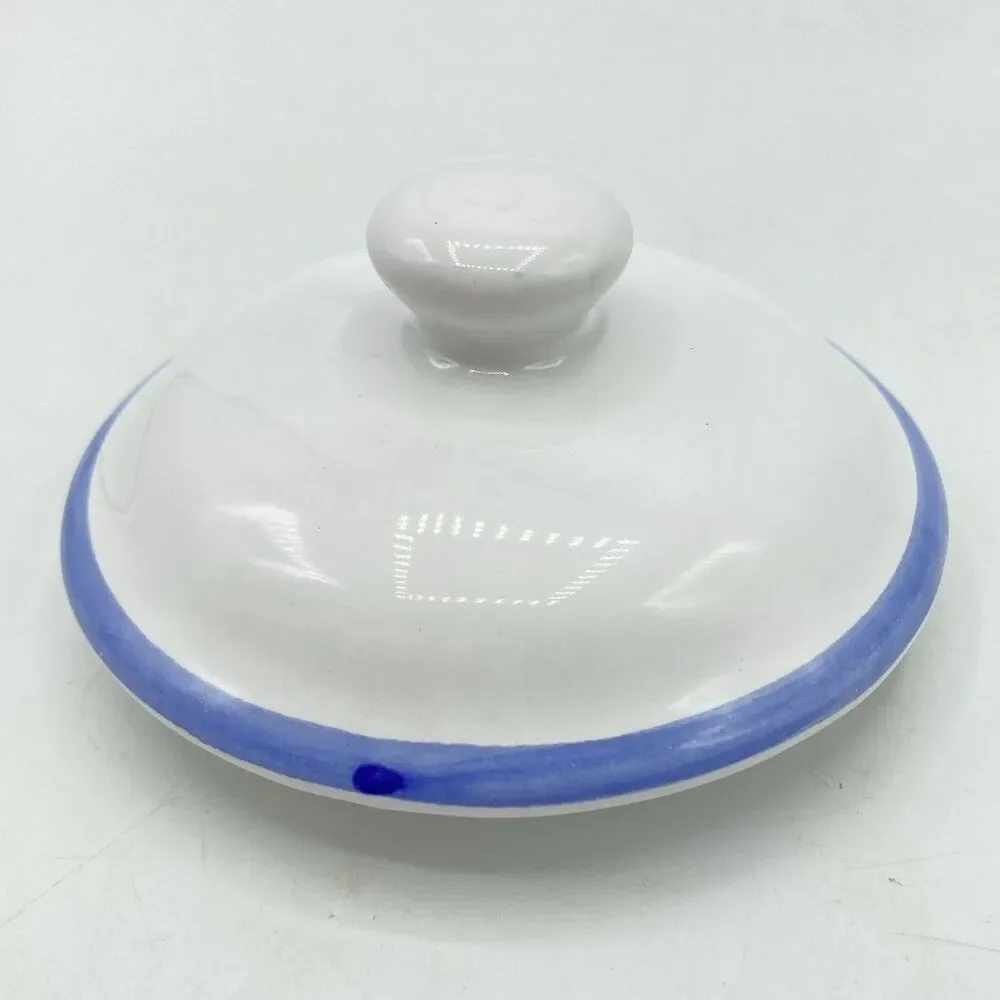Vtg Williams Sonoma Tournesol Italy Handpainted Sugar Bowl with Lid Blue White